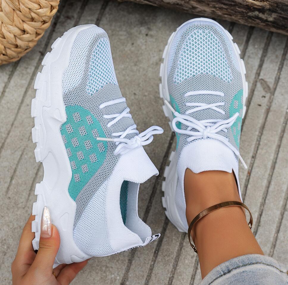 Women Shoes Tennis - レディース通気性ニットメッシュスポーツシューズサマーカジュアルスニーカー厚底ラバーアウトソールプラットフォームオールシーズンテニスシューズ