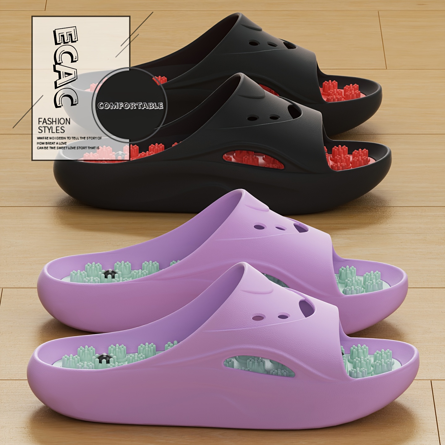 Mule Slip On - 女性男性用EVAマッサージスリッパ厚底バスルームスライド滑り止めシャワーサンダルソフトクッションホーム屋内屋外ビーチシューズ