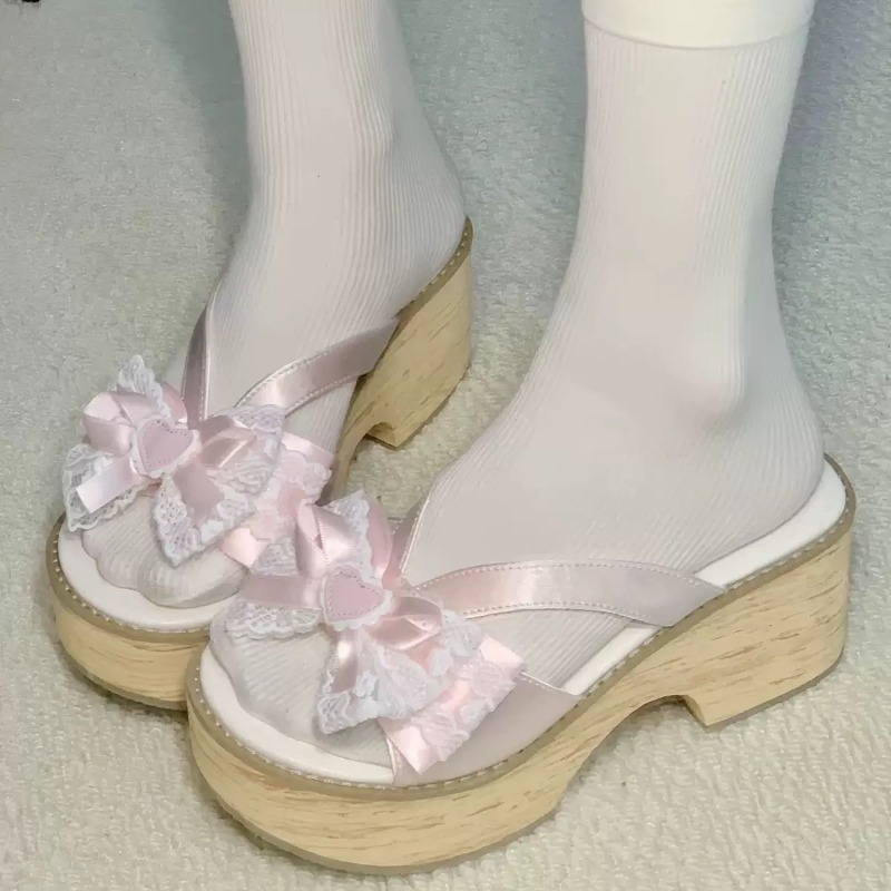 Women'S Shoes Quality - スイートボウ木目調厚底プラットフォームスリッパ女性用夏和風快適ハイヒールサンダル