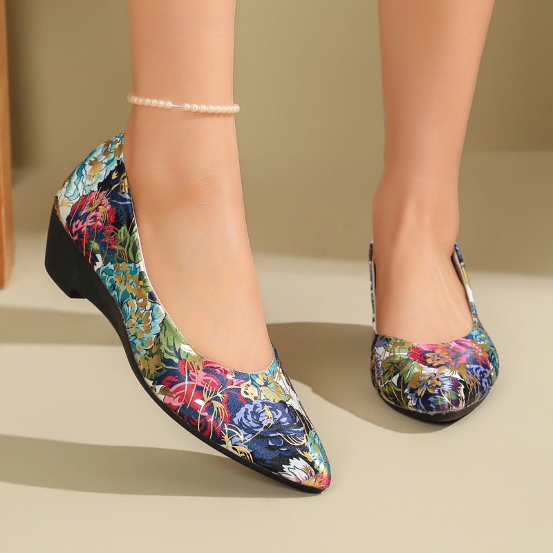 レディース ポインテッドトゥ 花柄プリント ウェッジパンプス - Women Shoes Xxl のレビューと価格