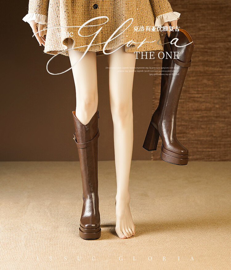 秋・冬用の、柔らかい革素材を使用したレディースニーハイブーツ - Knee High Boots Women のレビューと価格