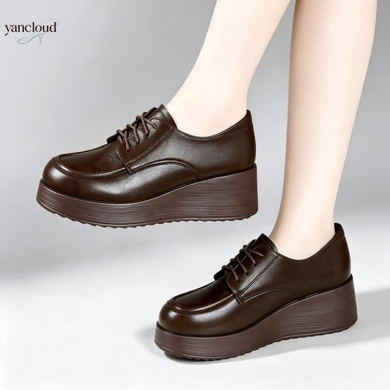 6cmの快適な深めの履き口、柔らかな革製の靴、プラットフォー - Oxford Lace Up Women のレビューと価格