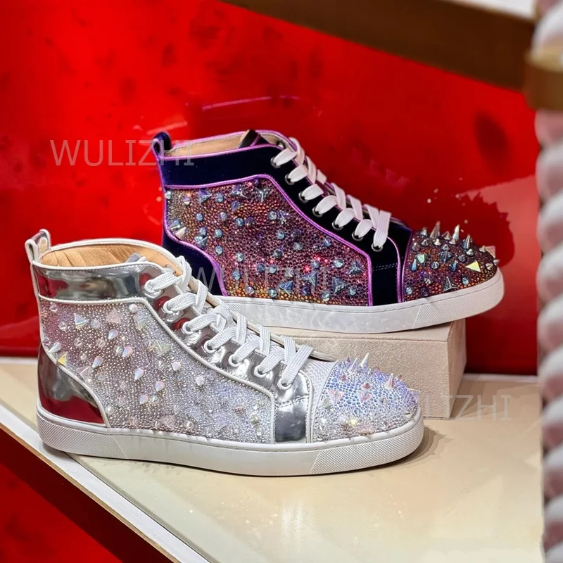 ダークパープルクリスタルリベットメンズスニーカーフラットレー - Women Shoes Tennis のレビューと価格
